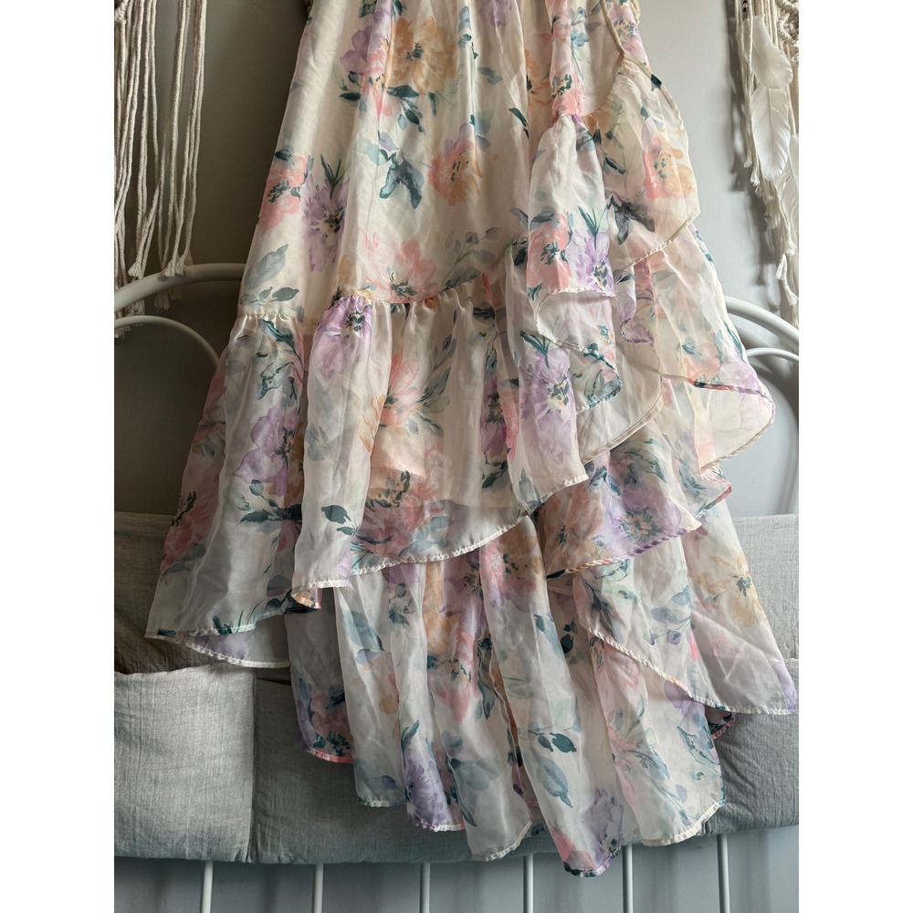Abercrombie & Fitch Floral Puff Sleeve High-Low Ruffle Dress Emerson Medium - Picture 5 of 13